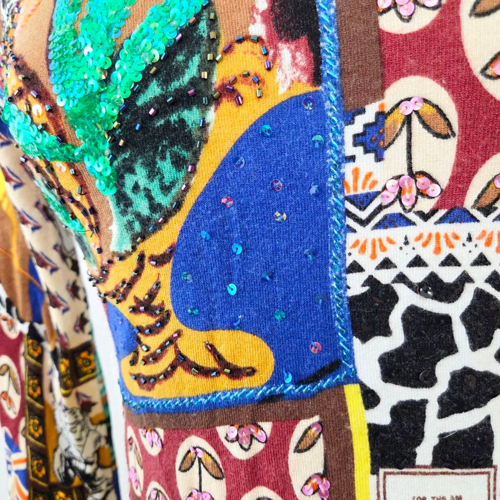Alberto Makali patchwork sequin mock neck sweater colorful abstract women medium - Picture 6 of 9
